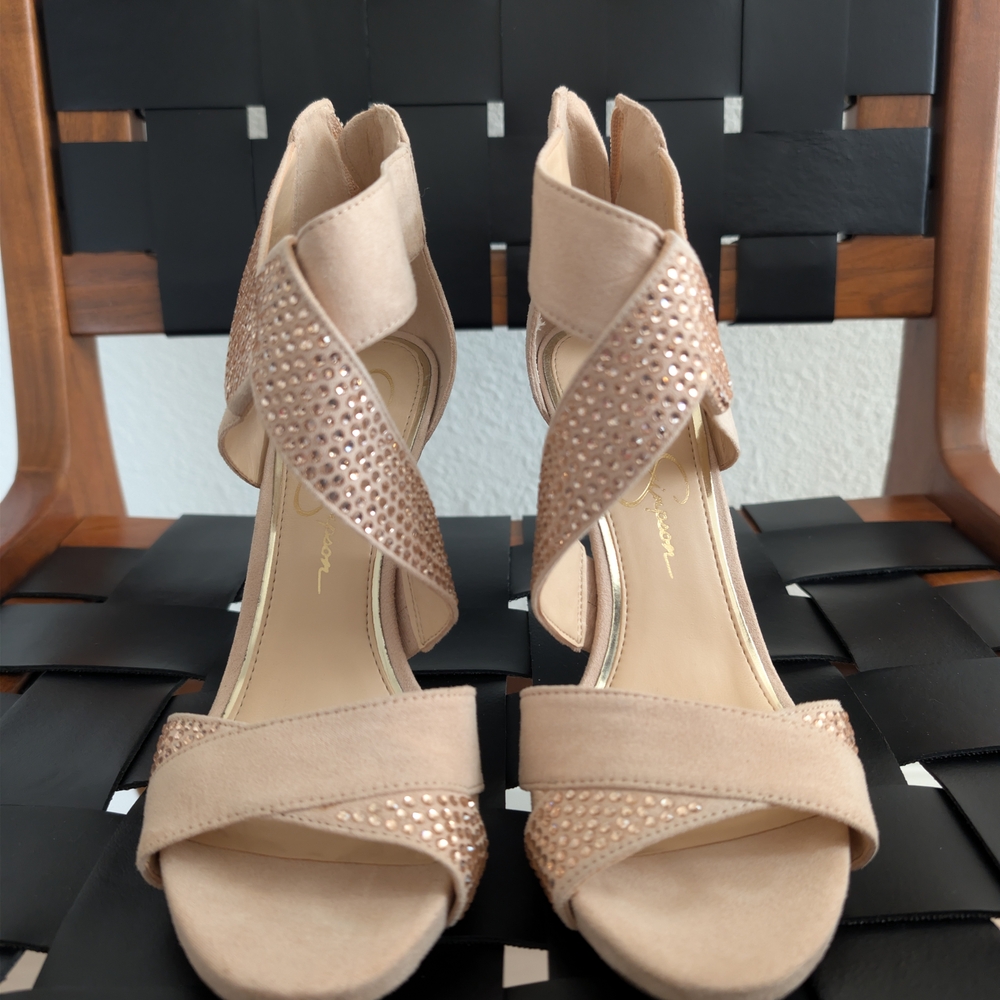 Jessica Simpson Nude/Rose Gold Embellished Strappy High Heels - Picture 3 of 9